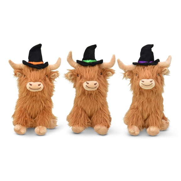 Multipet Halloween Plush Highland Cow with Witch Hat Dog Toy