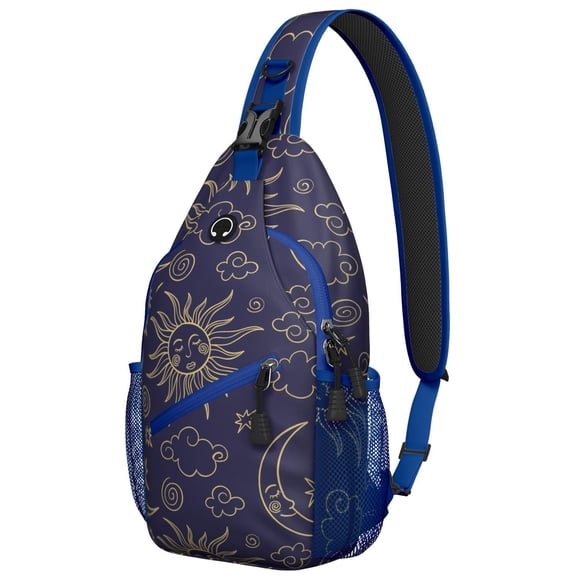 Sunburst Moon Sling Backpack Gothic Celestial Astral Eclipse Steampunk Dark Cosmic Lunar Night Artistic Pattern Aesthetic Crossbody Bag