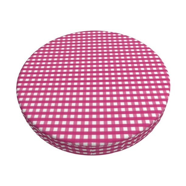 Disketp Pink Gingham Funda Redonda para Taburete, Funda de Cojín para Silla de Bar Suave y Elástica-13 inch