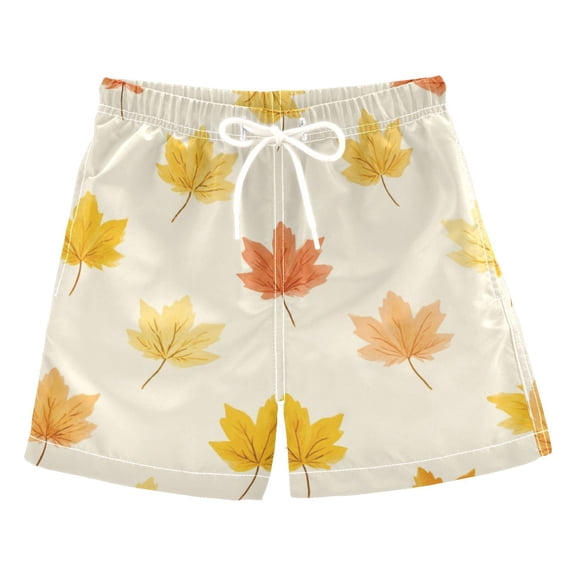 Kids' Beach Pants Comfortable Swim Trunks Yellow Maple Leaves Pattern Shorts for Pool Vacation and Lounge Wear 2T