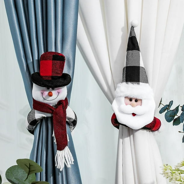 Paquete de 2 alzapaños de cortina de Navidad con hebilla de cortina con muñeco de nieve de Papá Noel para la decoración del hogar de la ventana de Navidad, juguete de peluche de dibujos animados como regalo para niños Banban ZefeiWu 8390614867109