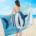 thumbnail image 2 of GooTPa Cartoon Shark Design Beach Towel, Oversized Microfiber Beach Towel Lightweight Quick Dry Towels for Women Men Pool Beach Camping Travel Family Vacation Essentials Adults Gift - 30x60 in, 2 of 7