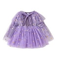thumbnail image 2 of Placlothes Kids Girl Purple Princess Dress 1-6T: Built-in Cape, Long Sleeve, Golden Star Tulle & Velvet Top for Birthday/Christmas,Size 1 T, 2 of 9