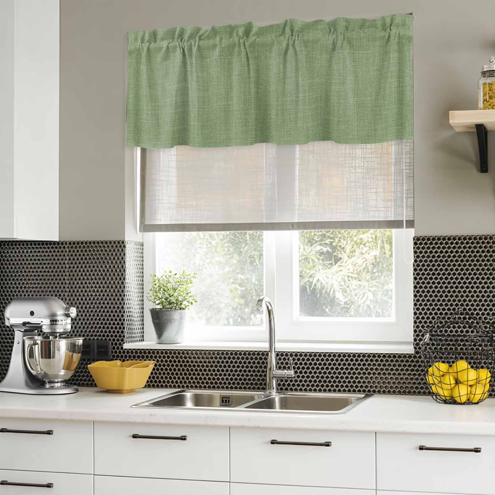 2 Pack Vintage Forest Green Valances for Windows Bedroom Living Room Window Treatments, Farmhouse Retro Solid Color Linen Texture Rod Pocket Valance Drapes Short Kitchen Curtains Over Sink 60"x18"