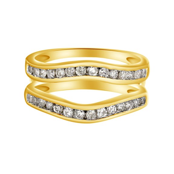 AFFY White Natural Diamond Contour Solitaire Ring Guard Enhancer in 14k Yellow Gold (1/2 Cttw)