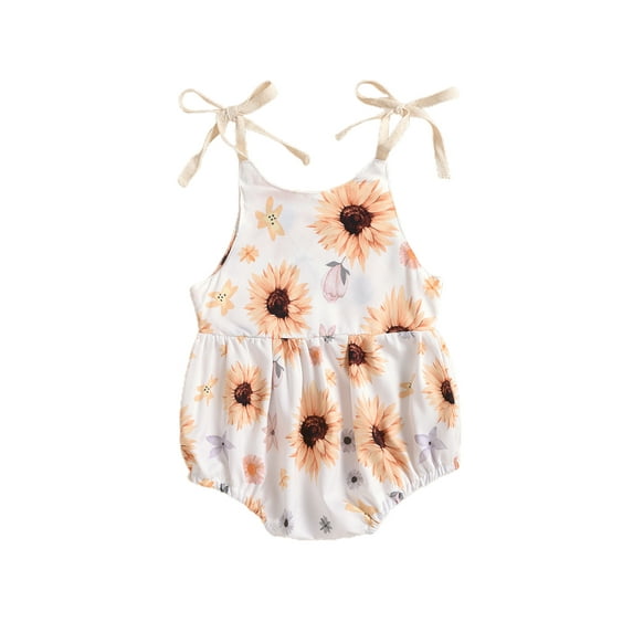 Qiylii Baby Girls Bodysuit Sun/Sunflower Print Sleeveless Strap Romper
