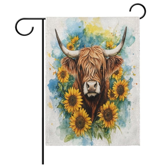 Ryvnso Watercolor Highland Cattle Pattern Garden Flag 12x18 Inch Double Sided Seasonal Yard Decoration