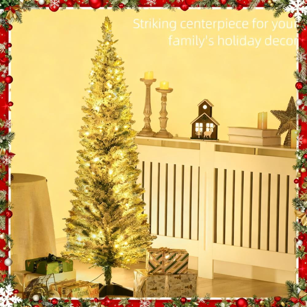5ft Prelit Pencil Christmas Tree with 110 LED Lights Easy Assembly Small Space Holiday Decor