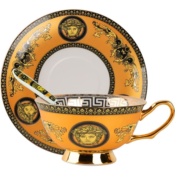 Moritic European Coffee Cup Golden Yellow High-End Coffee Cup Bone China Coffee Cup, Coffee Cup And Saucer Set