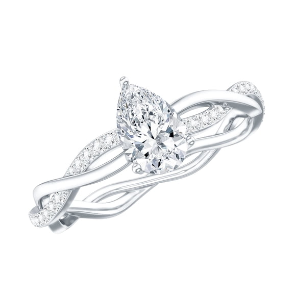 Rosec Jewels Lab Grown Diamond Teardrop Engagement Ring - 5X7 MM - EF-VS Quality, 925 Sterling Silver, US 4.00