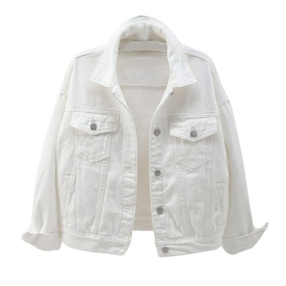 Women's Solid Color Denim Jacket Relaxed Fit Trucker Jacket