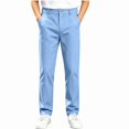 thumbnail image 2 of HAOTAGS Boys School Uniform Pants, Elastic Waist Casual Soft Classic Flat Front Trousers Blue Size 12, 2 of 9