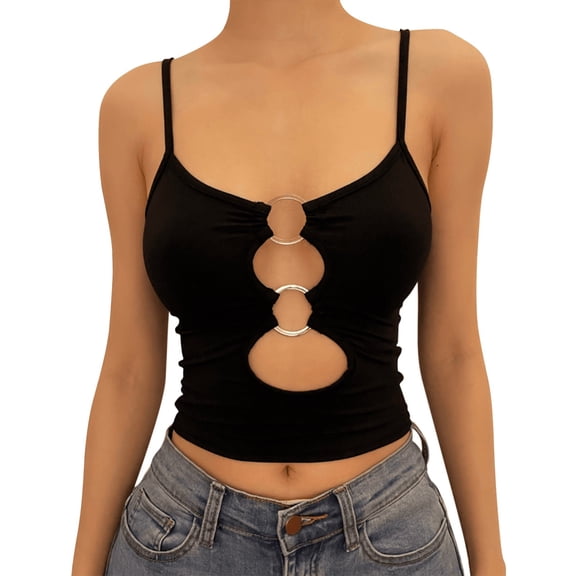 DuoJiaJ Women's Fashion Chest Hollowed Out Crop Crop Slim Fit Suspender Top Summer Tank Tops Women