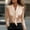 Beige, variant on Ladies Tops and Blouses Satin V Neck White Tops Long Sleeve Dressy Casual Bow Tie Work Shirts for Women,S