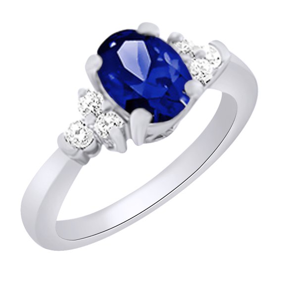 AFFY (1.84ct) Simulated Blue Tanzanite & White Diamond Engagement Ring In 14k Solid Gold With Ring Size 4