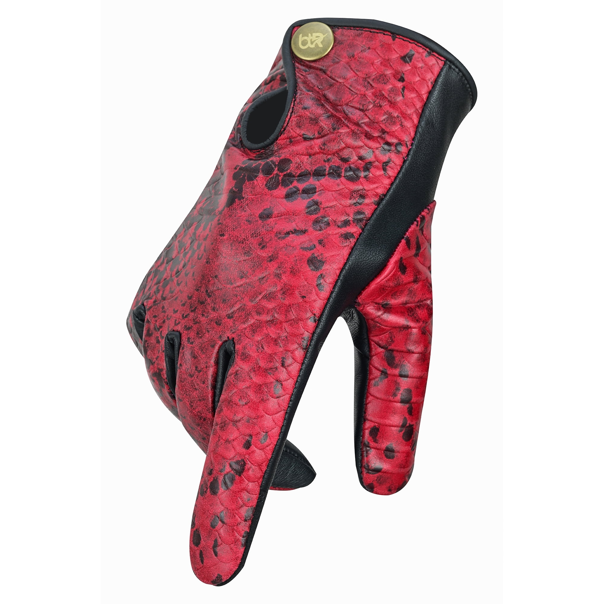 Women's Python Snake Embossed Leather Motorcycle Dress Gloves Full Finger Biker Riding Ladies Gloves Burgundy-M