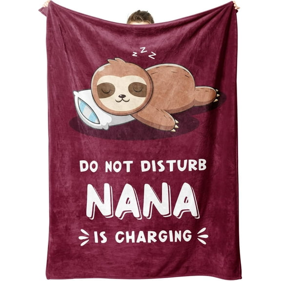 Funny Nana Gifts for Christmas, Nana is Charging Sloth Blanket, Nana Birthday Gifts, Gifts for Nana from Grandkids for Mothers Day, Soft Sloth Throws Blankets for Nana
