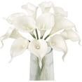 thumbnail image 1 of Ramo de flores artificiales de lirio de cala, color blanco, 12 unidades, para boda, novia, ducha, bendición, regalo para decoración del hogar, flores de lirios de cala, color blanco,Amarillo-blanco, 1 of 10