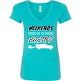 thumbnail image 3 of Inktastic Weekends Are for Racing Race Car Silhouette and Racing Flag Women's V-Neck T-Shirt, 3 of 5