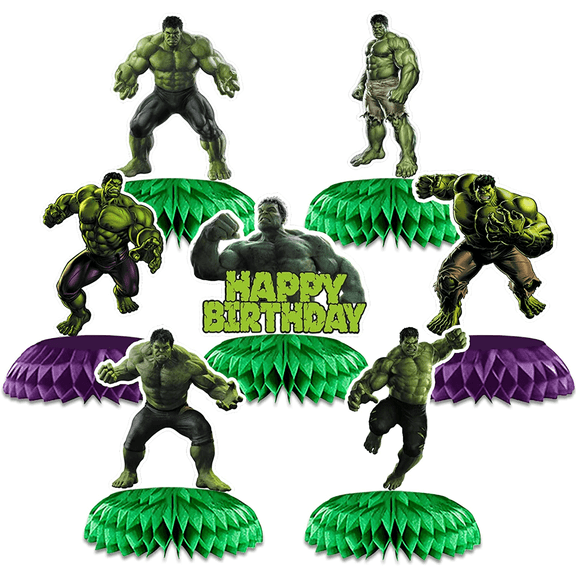 Hulk Birthday Party Decorations, 7 Pcs Hulk Themed Honeycomb Centerpieces 3D Double Side Decorations for Kids Hulk Party Supplies