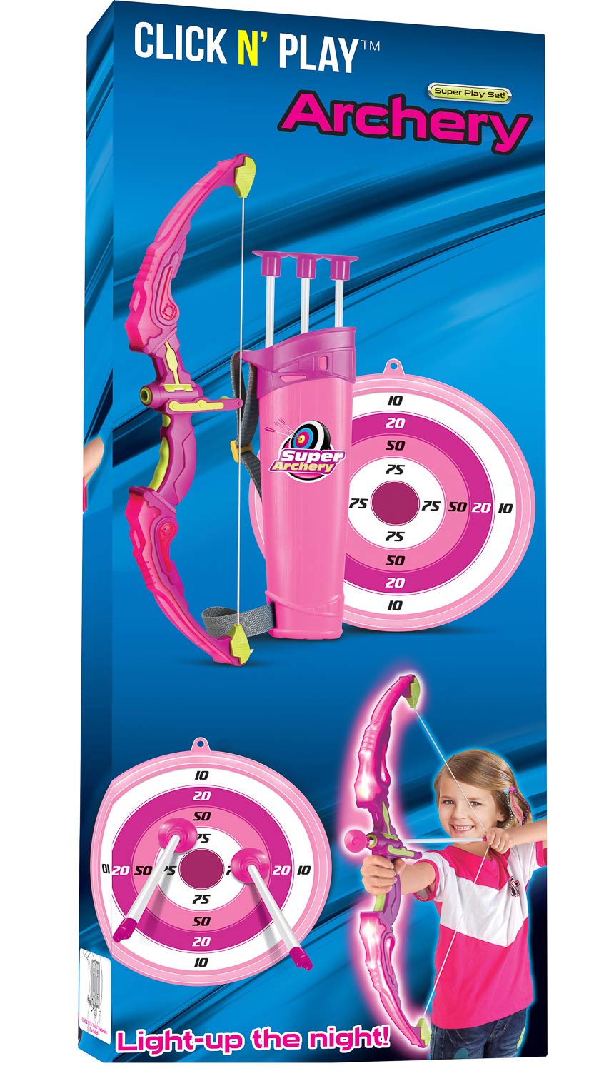 Click N' Play Pink Bow and Arrow Light Up Archery Set | Sport Set for Girls Outdoor Hunting Play | Pink Bow, 3 Suction Cup Arrows, Target, and Quiver - image 2 of 5