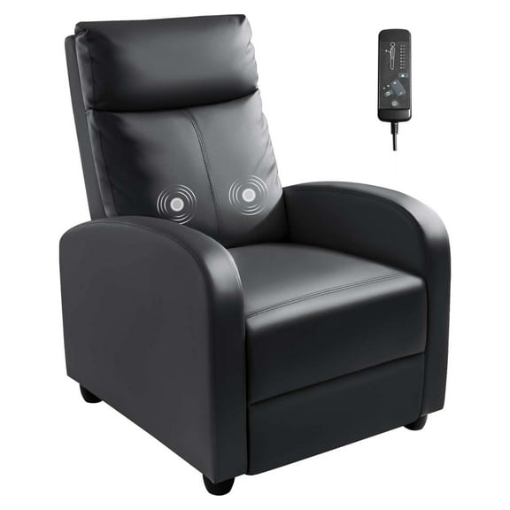 Recliner Chair, Recliner Sofa PU Leather for Adults, Recliners Home Theater Seating with Lumbar Support, Reclining Sofa Chair for Living Room, Dark Black