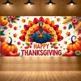thumbnail image 6 of LUUFILx Thanksgiving Backdrop Banner with Pumpkins Turkeys Autumn Leaves and Sunflowers for Harvest Festival Family Gathering Party Supplies Photography Props, 6 of 9