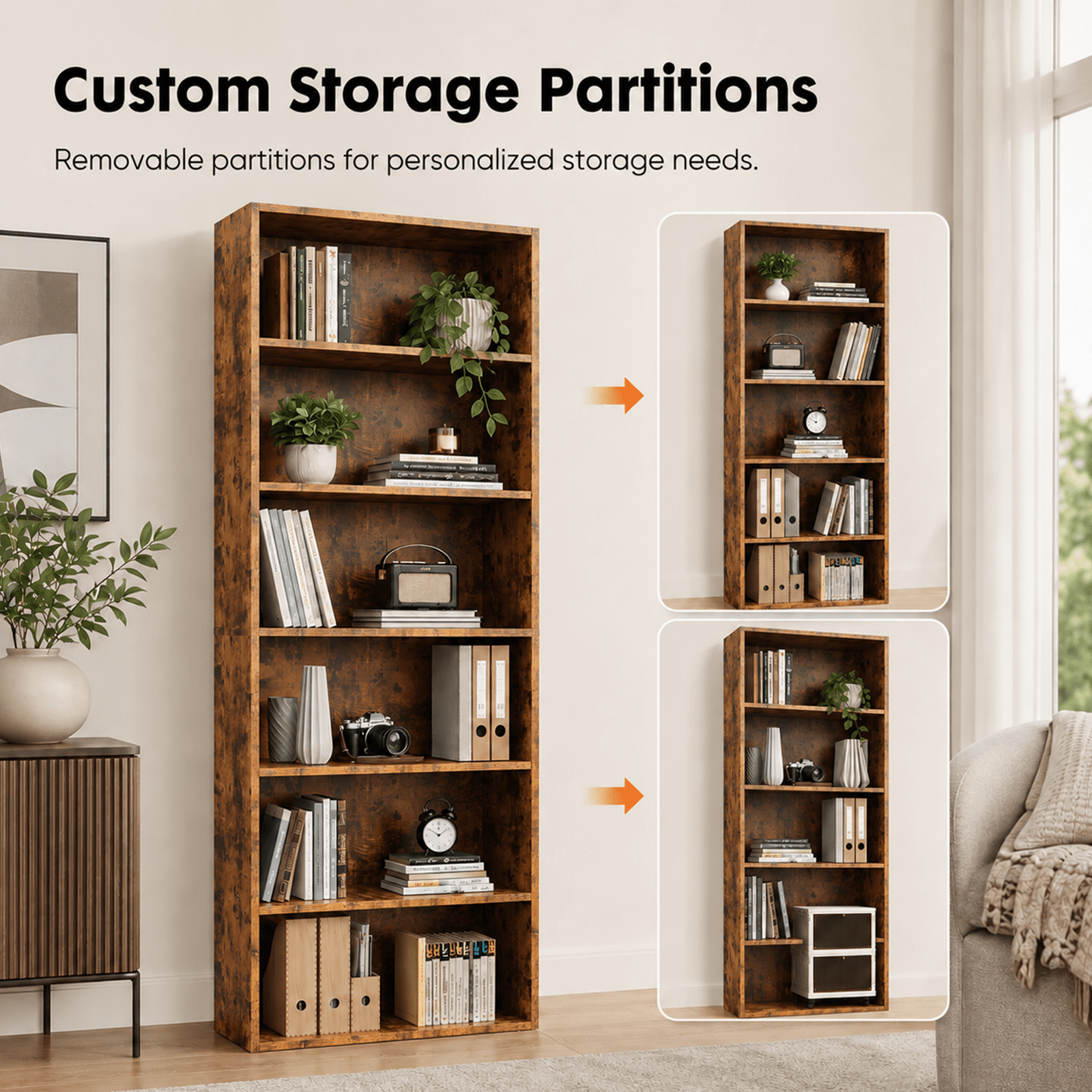 Alvantor 5-Tier /6-Tier Industrial Bookshelves and Bookcases, Tall Floor Standing Open Storage Shelf for Home Office, Living Room, Bed Room