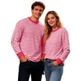 thumbnail image 2 of Men T-Shirts Striped Casual Print Long Sleeve T Shirt Comfortable Crew Neck Tee Soft Breathable Daily Wear Top Watermelon Red L, 2 of 8