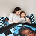 thumbnail image 4 of Castle Fairy Black Kawaii Princess With Bow Twin Comforter Sets 2pcs,Black Girl Checkerboard Pattern Bedding Set,Blue Black,Black Reversible,1 Comforter and 1 Pillowcase, 4 of 6