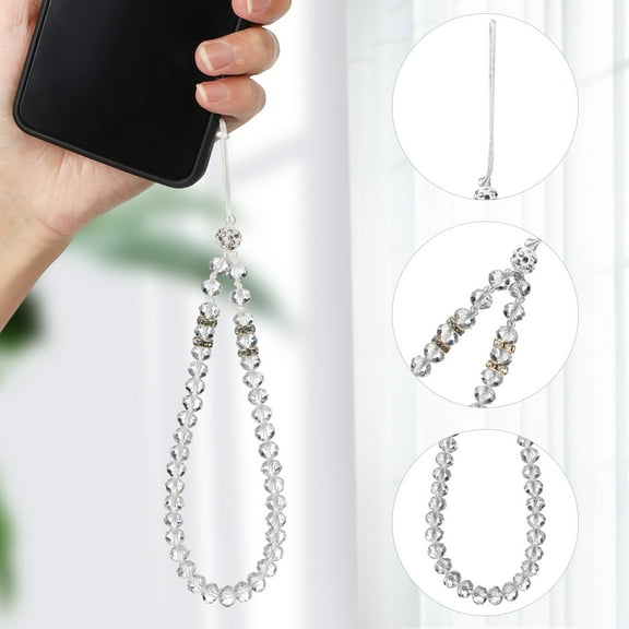 UPOUART 2Pcs Artificial Beads Phone Lanyards for Phone Wrist Strap Chain Pink White