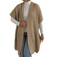 thumbnail image 3 of Women'S Ribbed Knit Cardigan Batwing Short Sleeve Oversized Casual Sweater Chunky Side Split Long Coat Camel One size, 3 of 9
