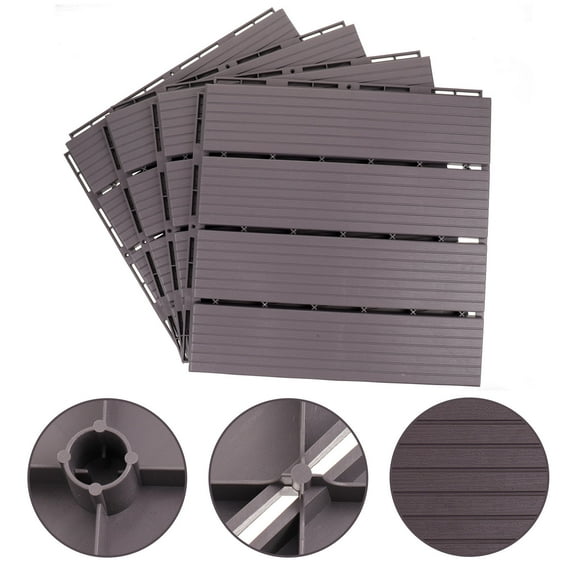 FOLOYORI 4Pcs Easy Assemble Grey Outdoor Plastic Deck Tiles for Balcony and Garden Decor