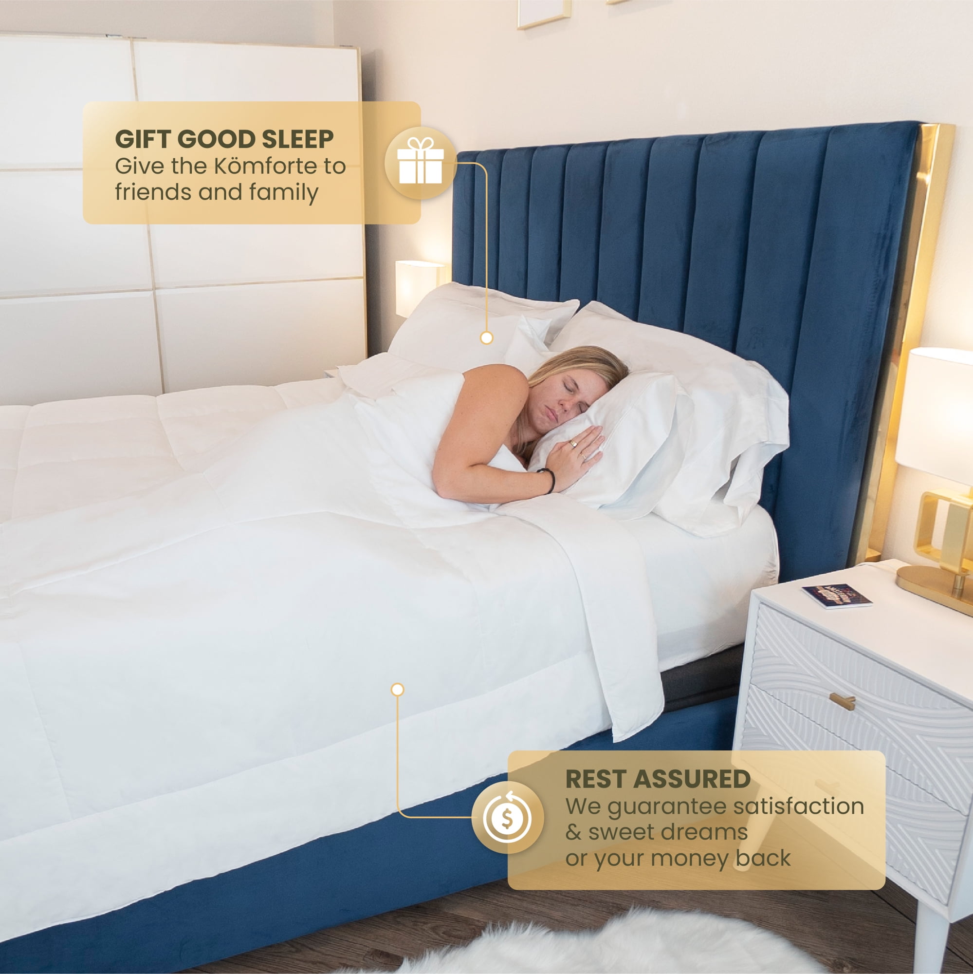 SöMN Kömforte Microfiber Dual Zone Comforter, His and Hers Blankets for Couples, Cool & Warm Two Temperature Comforter, Alternative Down Duvet Insert, Wedding Gift (White, King)