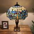 thumbnail image 5 of Tiffany Table Lamp Blue Stained Glass Dragonfly Included LED bulbs Pull Chain Switches For Living Room Bedroom Bedside 16"W*16"D*24"H, 5 of 6