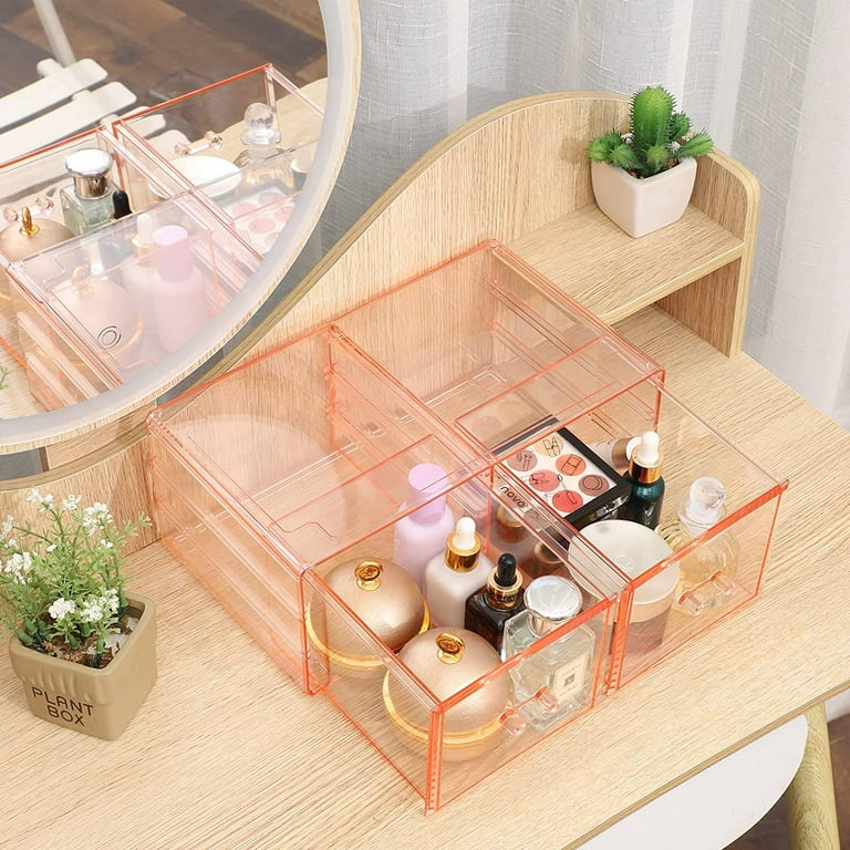 Pikadingnis Clear Stackable Acrylic Storage Containers with 4 Drawers Under Sink Storage Bins Case Box for Jewelry Hair Accessories Nail Polish