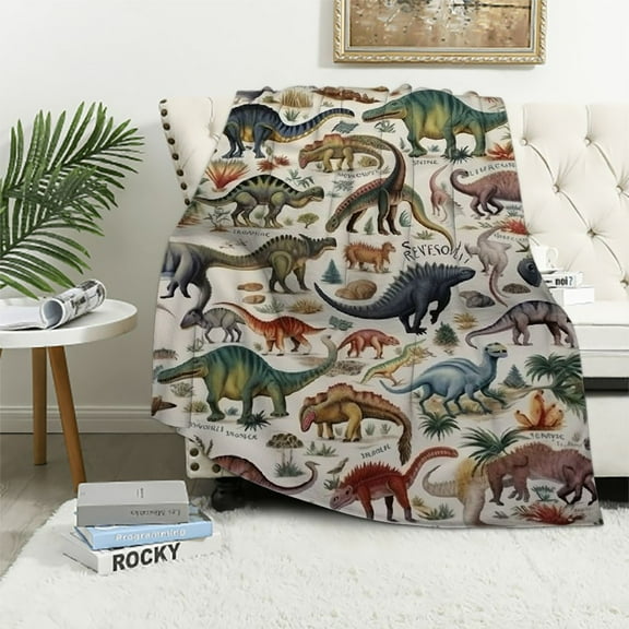 JEUXUS Dinosaur Alphabet Blanket Educational Learning Gift for Girls Boys Kids Dinosaur Lovers-Super Soft Flannel Blanket for Sofa Camping Travel-Warm Home Decor for All Seasons,
