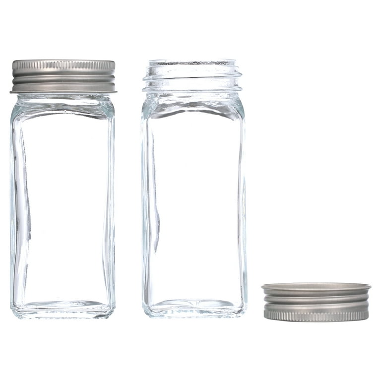 30 Pack Glass Spice Jars Bottles 4oz Empty Square Spice Containers with  Silver Metal Lids Complete