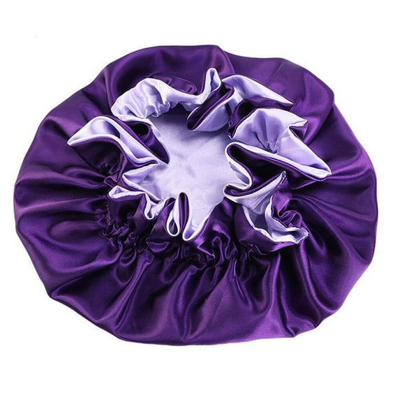 NICEXMAS Purple Satin Adjustable Hair Bonnet Night Sleeping Cap Elastic Sleep Hat for Adults