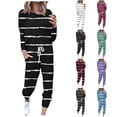 thumbnail image 6 of Lounge Sets for Women 2 Piece Casual Jogger Sets,Women's Striped Color Block Two Piece Tracksuit Crewneck Long Sleeve Tops Long Sweatpants Outfits, 6 of 6