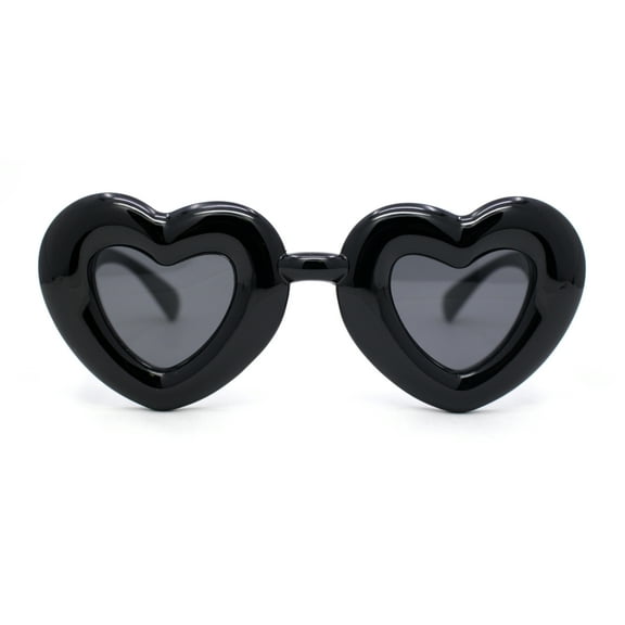 Womens Lolita Thick Bubble Frame Heart Plastic Sunglasses All Black