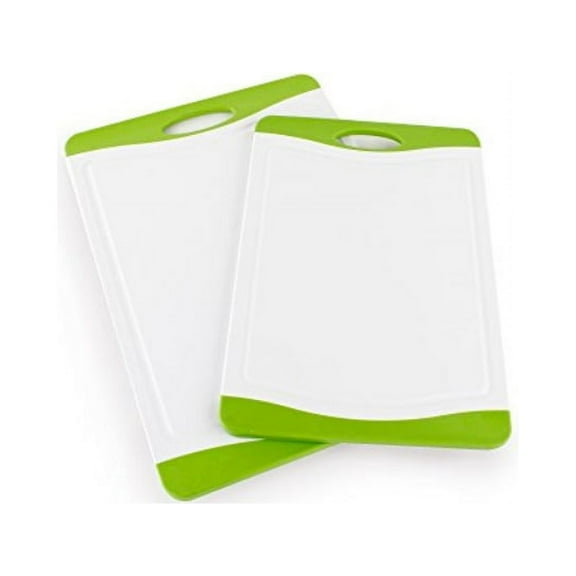 Neoflam 2 Piece Plastic Cutting Board Set in White and Green - BPA Free, Non Slip, Dishwasher Safe, Microban Antimicrobial Prote