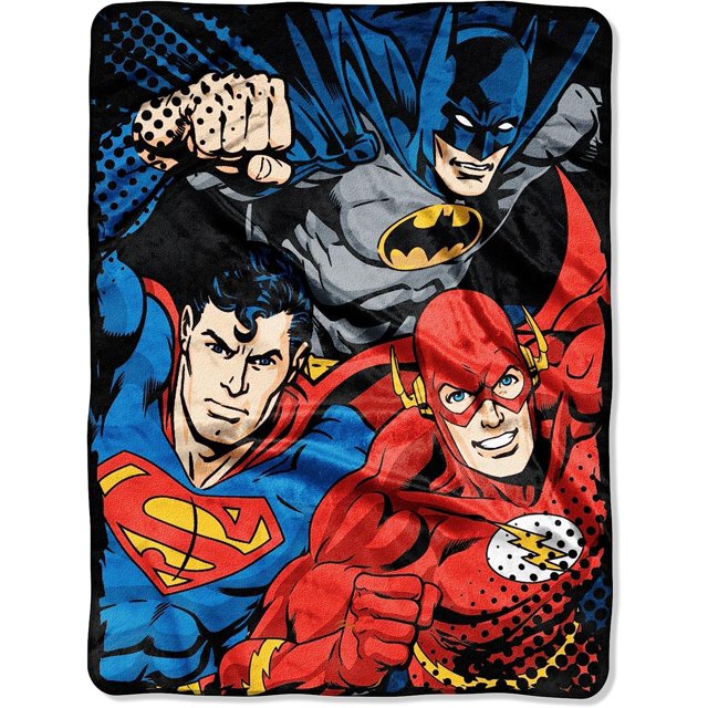 Northwest DC Comics Justice, League Trio Micro Raschel - Manta de 46 x 60 Pulgadas, Multicolor, 1 Unidad