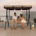 thumbnail image 6 of Howsvn 3 Seat Outdoor Patio Swing with Converting Canopy, Cushioned Steel Frame Porch Canopy Swing Chair, Swing Glider Hammock for Patio, Garden, Beige, 6 of 9