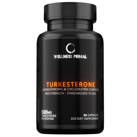 Wellness Primal Turkesterone 500mg with Hydroxypropyl-Beta-Cyclodextrin Complex Maximum Absorption Standardized (Similar to Ecdysterone) Promotes Strength, Endurance and Muscle Growth (60 Capsules)