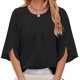 thumbnail image 1 of Women 3/4 Sleeve Summer Blouses Loose Casual Tops Front Pleated Round Neck Shirts Elegant and Easy to Wear XXL pea green, 1 of 4