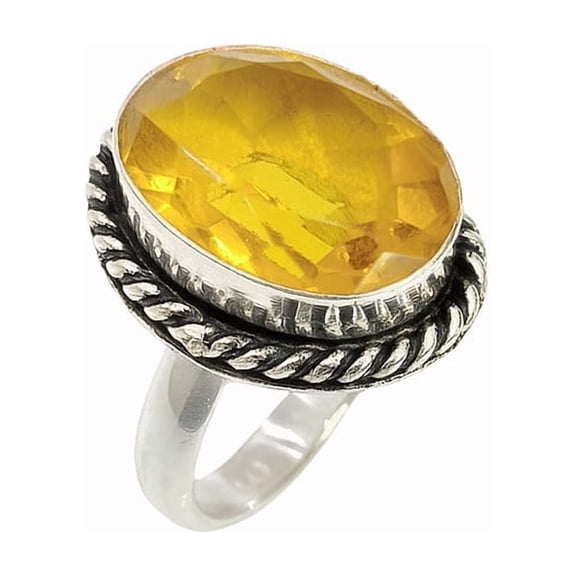 Citrine Gemstone Ring for Women 925 Sterling Silver Handmade Jewelry Women’s Fashion Ring November Birthstone Ring Size US 4