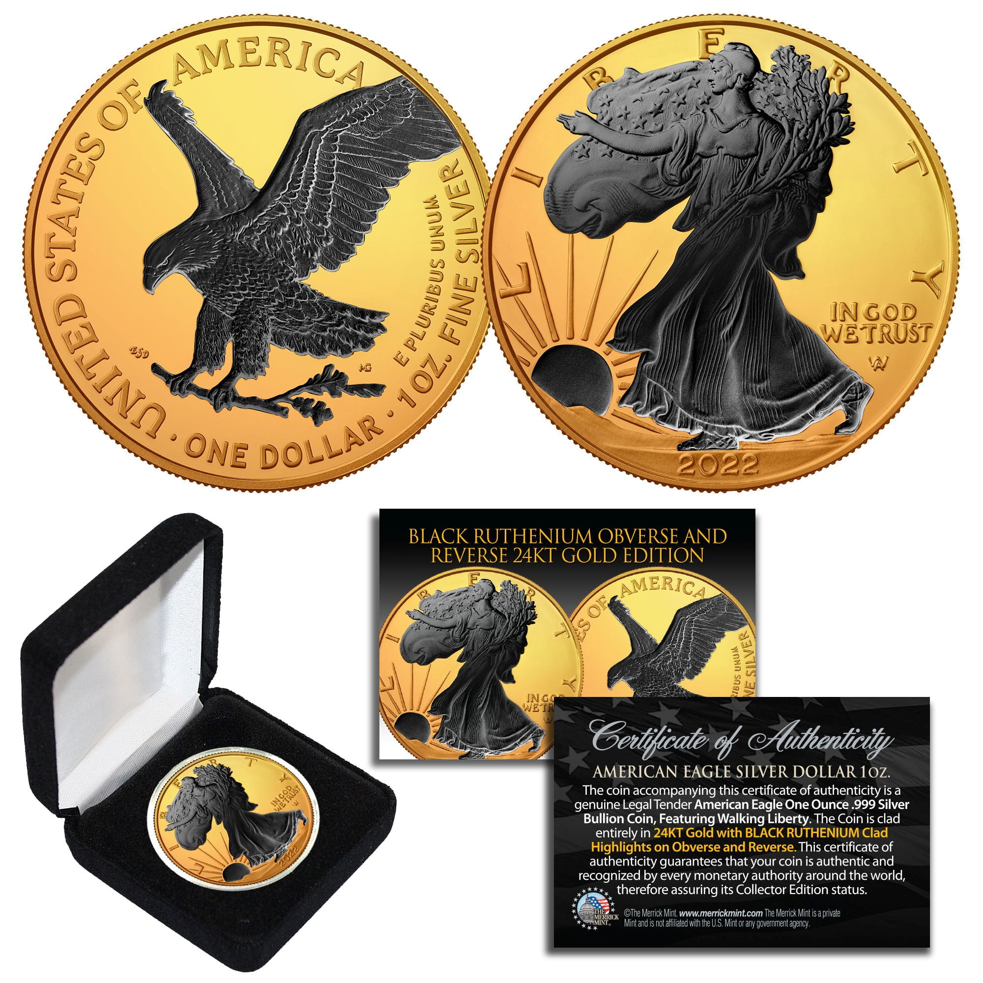 2019 1 Oz Silver $1 US TEXAS FLAG EAGLE Coin WITH 24K GOLD GILDED. 