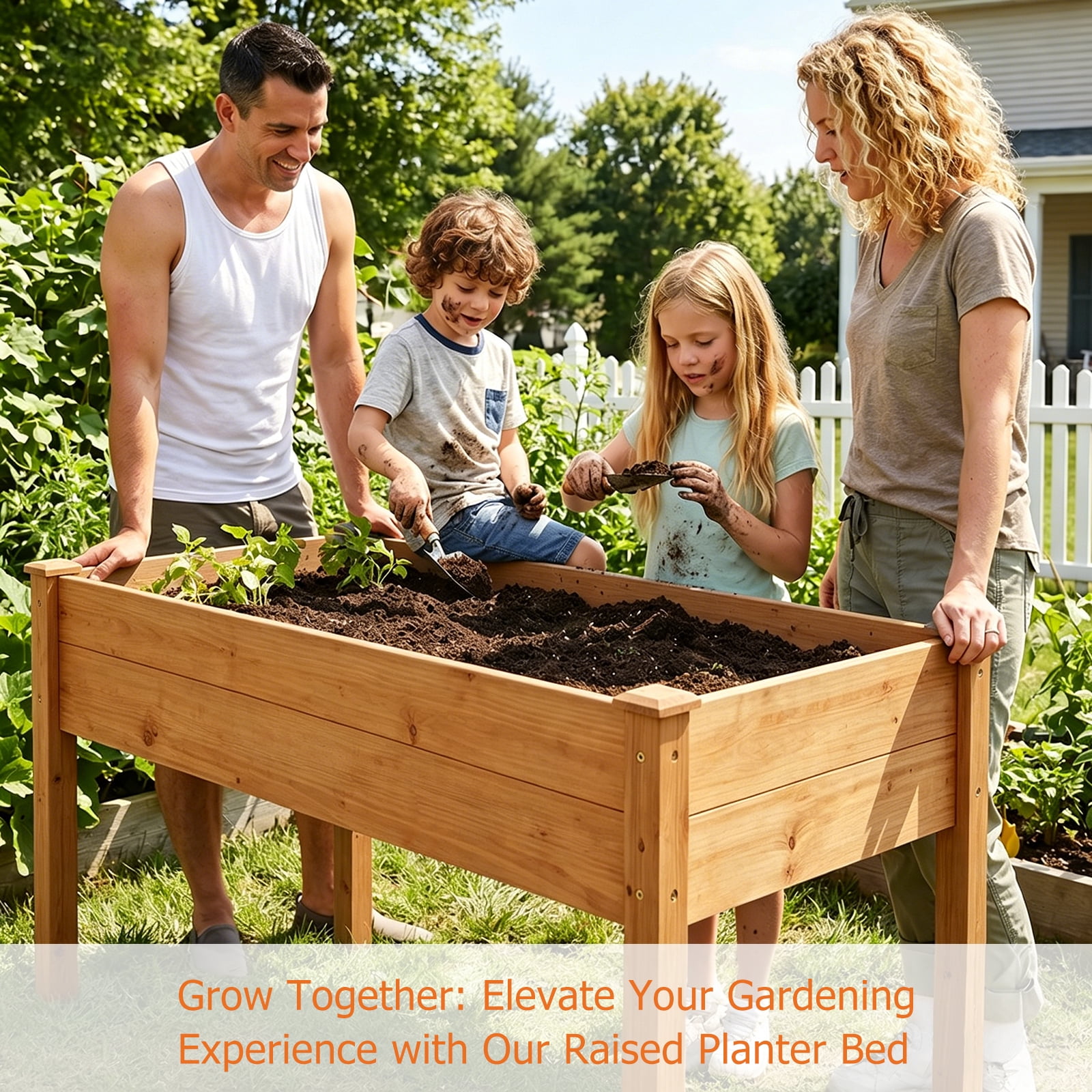 Atilioo Wooden Raised Garden Bed with Legs, 48x24x30 Inch Elevated Reinforced Planter Box for Backyard, Patio, Balcony w/ Liner, Brown
