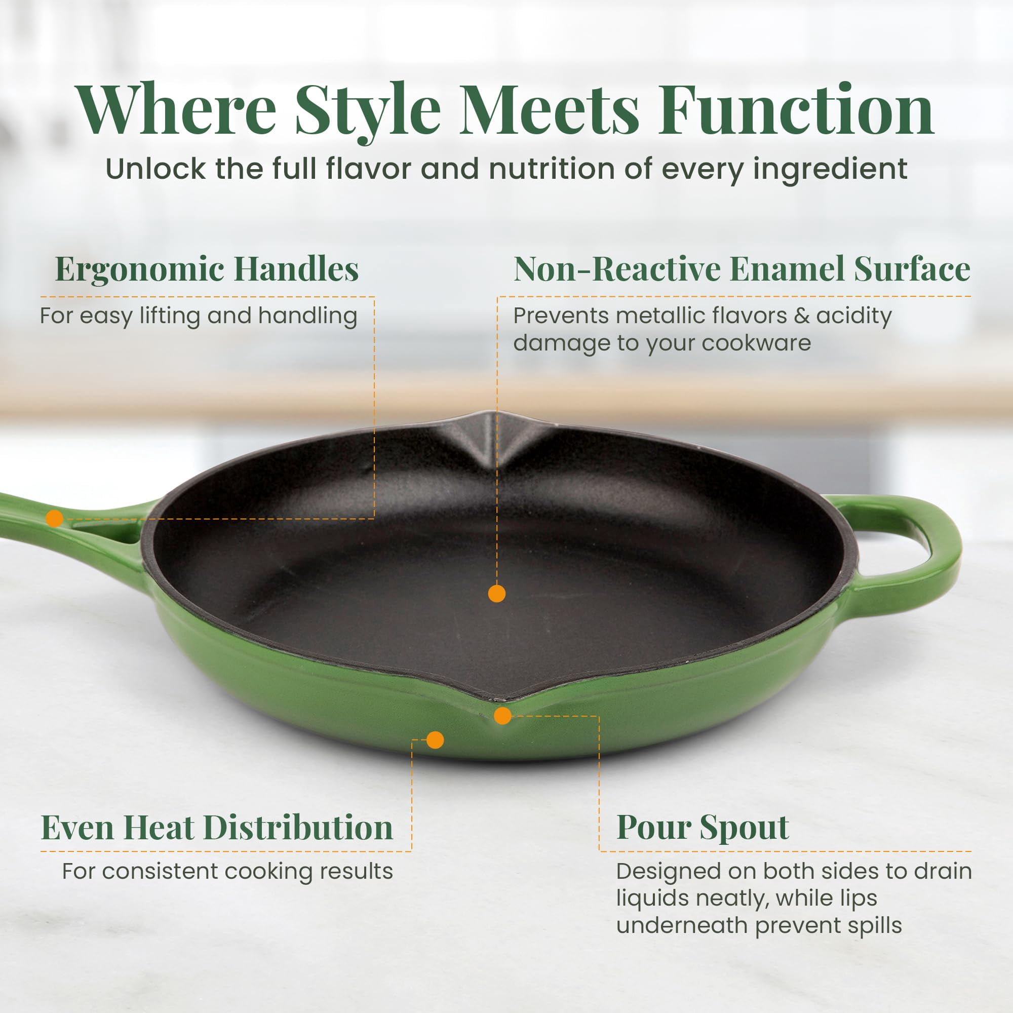 Enameled Cast Iron 10 inch Frying Pan | Nonstick, Non Toxic, Oven Safe, For All Stovetops